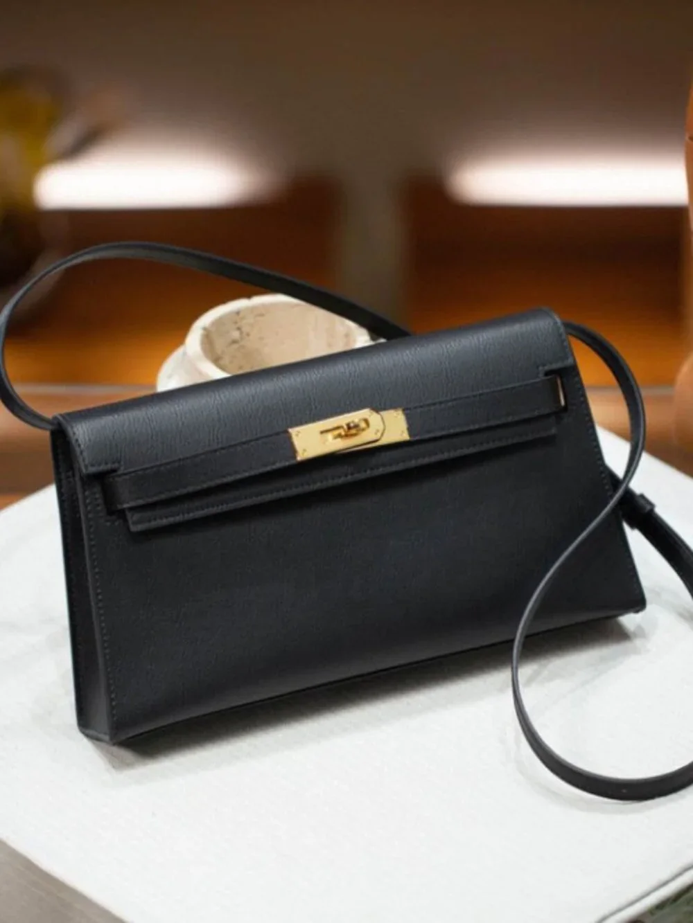 Luxe Genuine Leather black Baguette Shoulder Bag